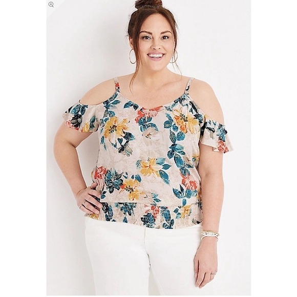 NWT Maurices Multicolor Floral Smocked Waist Cold Shoulder Top Plus Size 3X - Picture 6 of 6